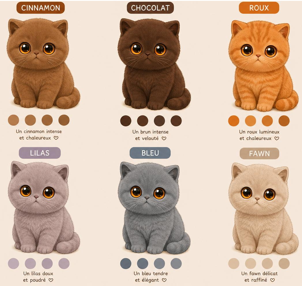 Exemples de couleurs des chatons British of Furry Angel